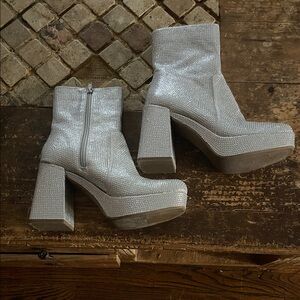 MIA Shimmering Silver Heeled Boots